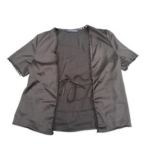 Brandy Melville Satin Lace Trim Tie Front Top